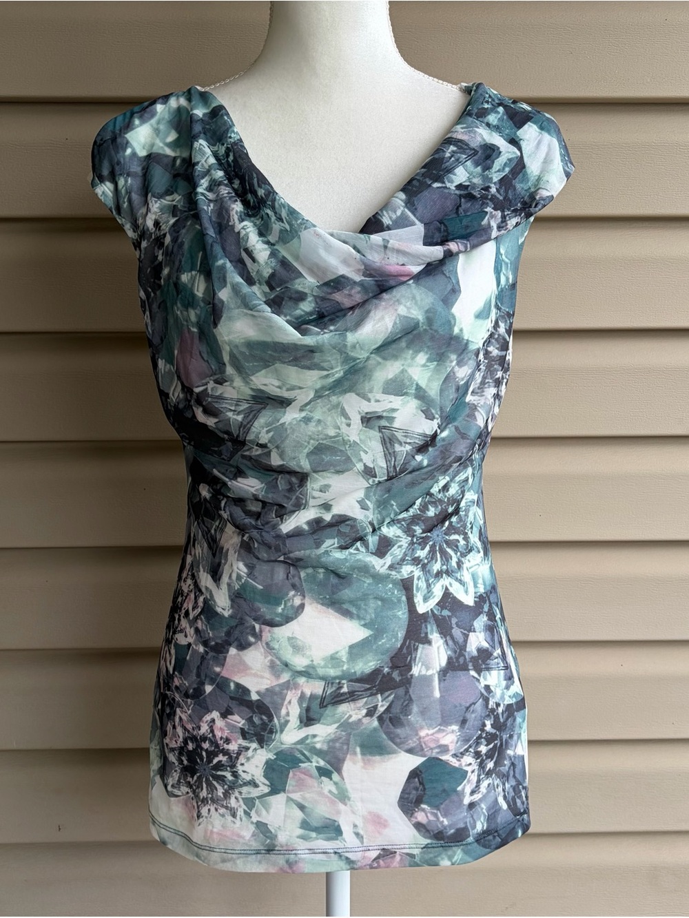 •H&M• Abstract Floral Draped Cowl Neck Sleeveless Blouse - Size Small